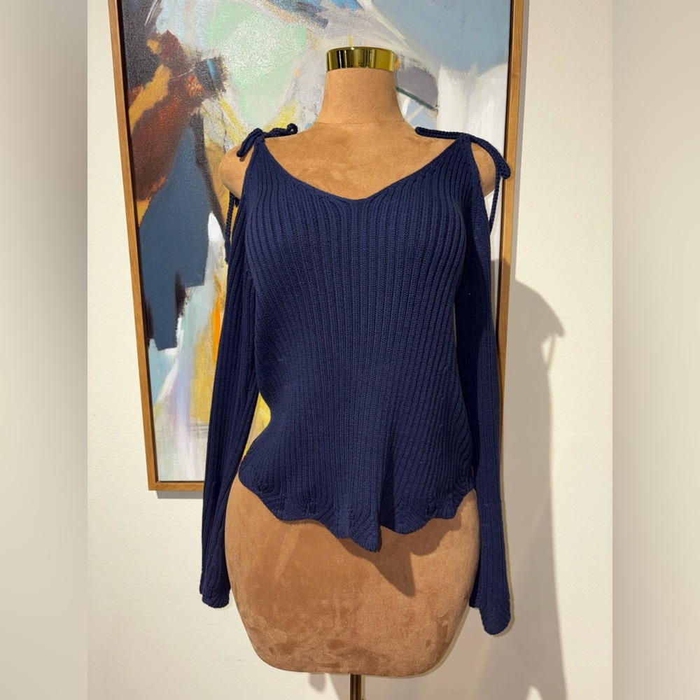 VENUS Off-the-Shoulder Navy Sweater
